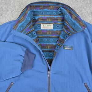 Vintage LL Bean Jacket Men Large Blue Fleece Lined Bomber Southwestern Aztec 90s